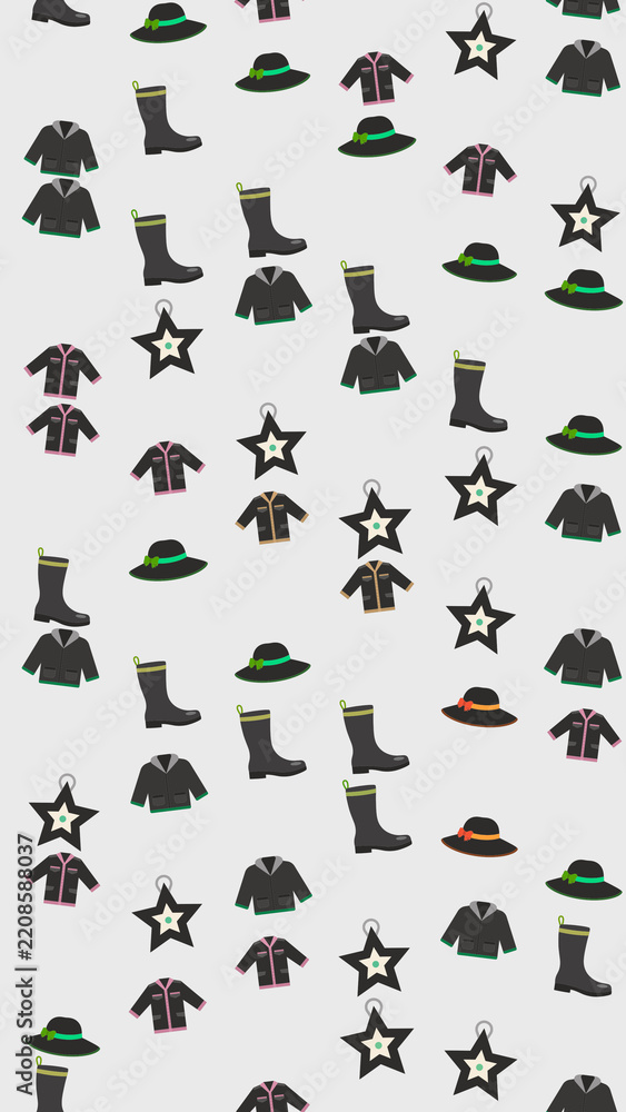 Fototapeta premium Pattern of Rain Boots, Hats, Jackets, and Stars