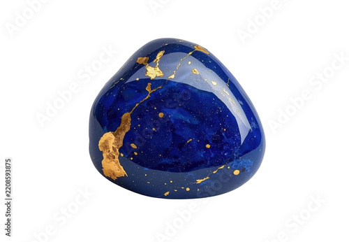 Polished lapis lazuli gemstone with gold flecks on transparent background