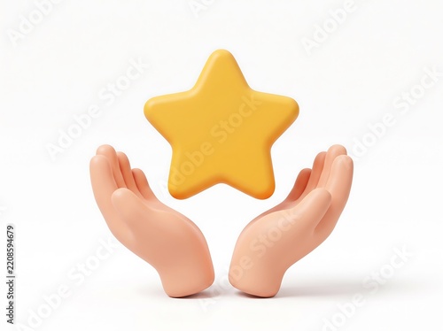 3D hands holding a golden star icon as a concept of high quality and customer satisfaction