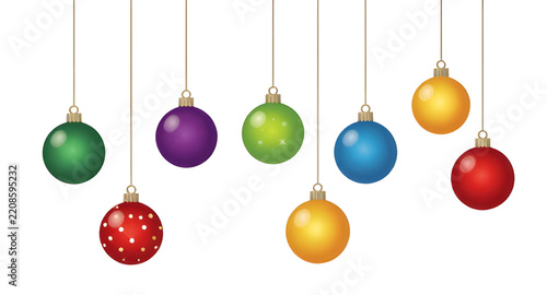 Vector Hanging Christmas Ornaments Garland Isolated White Background Colorful Baubles Border