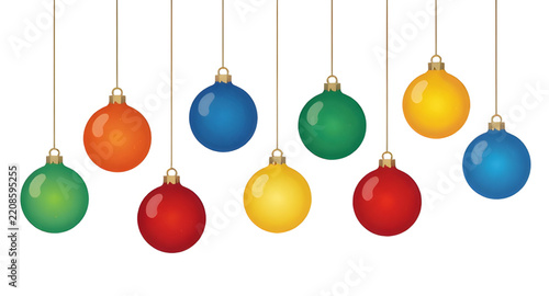 Colorful Christmas Baubles Garland Vector Graphic Isolated White Background Hanging Ornaments