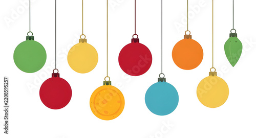 Vector Hanging Christmas Balls Banner Isolated White Background Colorful Festive Baubles