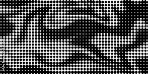 PrintHigh contrast black and white monochrome halftone dot pattern forming thick fluid waves for dynamic modern abstract vector background eps10