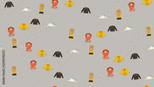 Seamless Pattern of Winter Clothing and Snow Elements