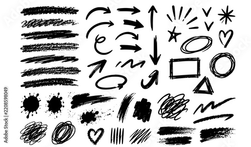 Grunge Charcoal Scribble Stripes and Rough Brush Stroke Vector Collection