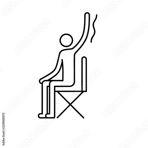 Person sitting in chair with arm raised