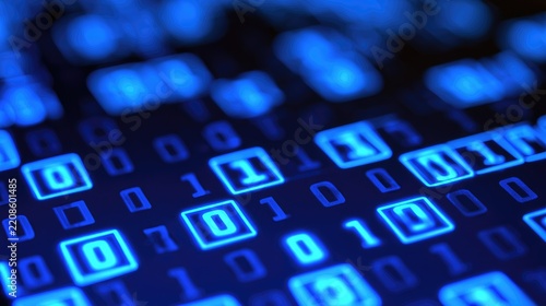 Abstract Digital Background Featuring Glowing Binary Code Numbers.