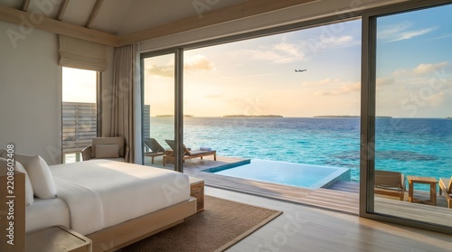 Luxurious hotel room with a breathtaking ocean view and private balcony access