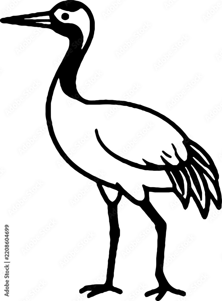 Obraz premium Continuous line drawing of a Japanese red crowned crane tsuru