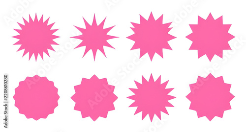Pink Starburst Price Tag Collection Vector Graphic Isolated White Background Blank Sale Badges   