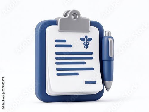 3D Medical clipboard with document and pen illustration clipboard document healthcare hospital