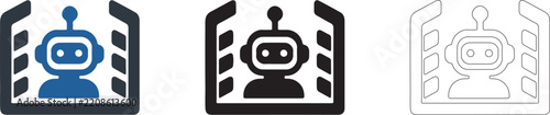 AI Robot inside Server Rack Icon Set Representing Data Center Automation, Cloud Computing, Artificial Intelligence Infrastructure, and Machine Learning Processing