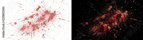 Obraz na plátně Wide blood splatter spreads with dripping splashes and fine spray forming a chao