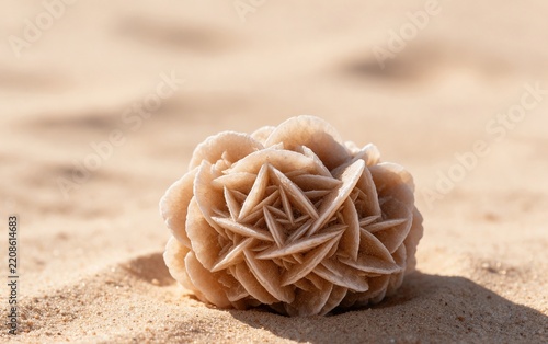 Desert Rose Crystal Close-Up, Petal-Like Gypsum Clusters Sand Tones