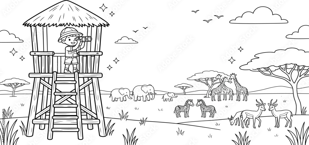 Fototapeta premium Hand drawn ink sketch of a wooden gazebo in a peaceful garden setting