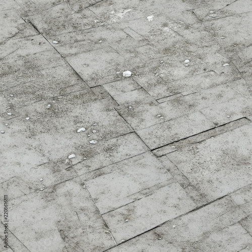 Close-up view of light gray stone paving slabs with uneven edges and visible grout lines, creating a simple outdoor texture background.