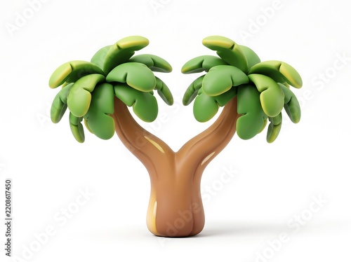 Pair of tropical palm trees with lush green leaves and brown trunks in 3D cartoon style