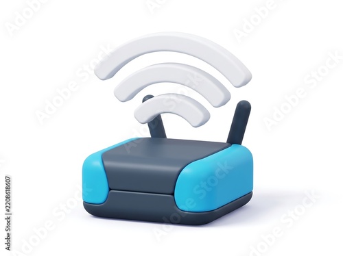 3D wi-fi router illustration showing wireless internet connectivity icon with network connection