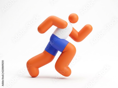 Running human figure in orange and blue 3D clay style with active lifestyle cardio training 3D art