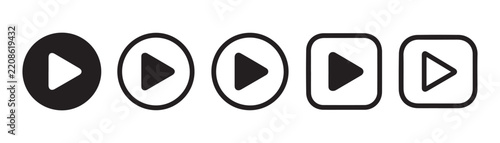 Play button icons in circle and square shapes for media player and video applications control.