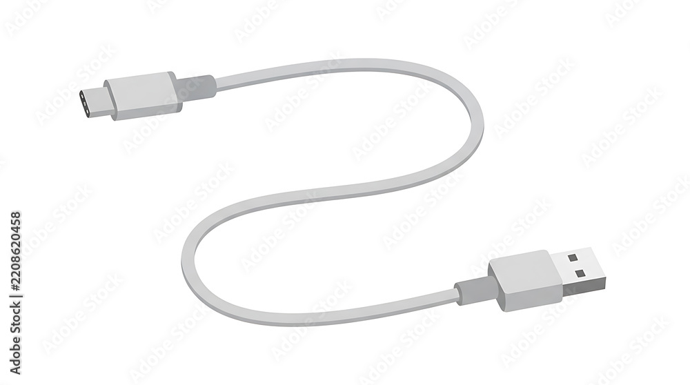 Obraz premium White USB-C to USB-A Charging Cable for Modern Electronic Devices and Data Transfer Solutions