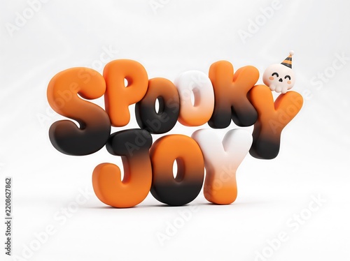 Spooky joy 3D typography with gradient orange black and white colors and ghost
