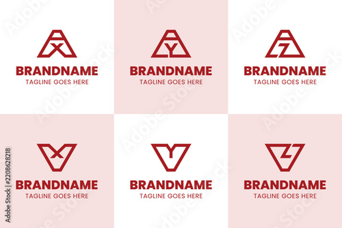Letters AX AY AZ VX VY VZ Monoline Logo Set, for XA YA ZA XV YX ZV Initials Brand