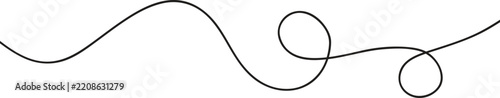 Black Continuous Wavy Line, Smooth Curved Decorative Divider on White Background Vector.eps