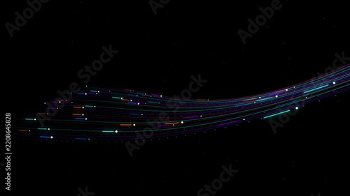 Abstract background with glowing colorful light trails and dots