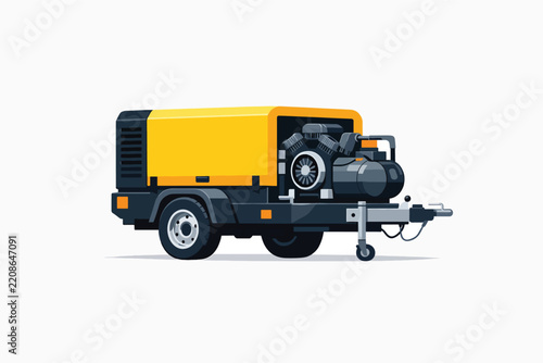 Yellow industrial air compressor on trailer, side view