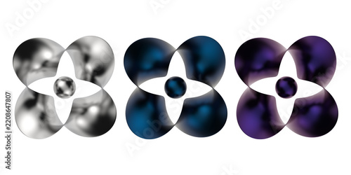 3D Metallic Abstract Flower Clover Shapes Collection Transparent Background