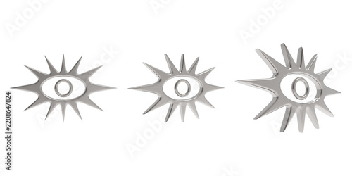 3D Chrome Spiky Sun Eye Geometric Shape Elements Transparent Background