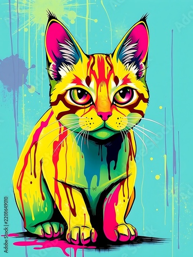 Day-Glo Graffiti Cat – A street art-inspired cat with spray-paint drips, wildstyle colors, and an urban edge