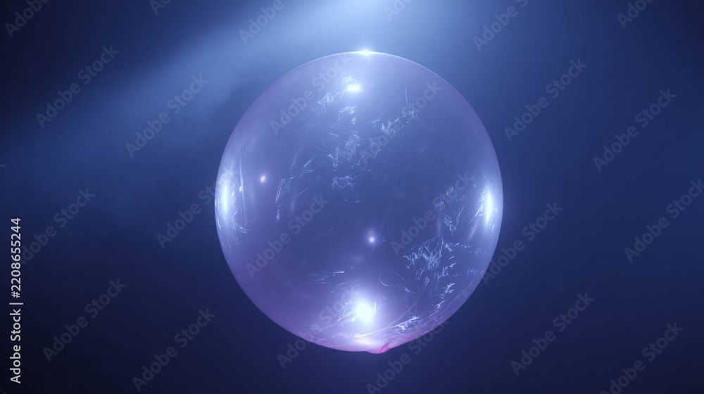 Obraz premium Pearlescent white balloon with subtle color veins, glowing softly in a dark, atmospheric setting.