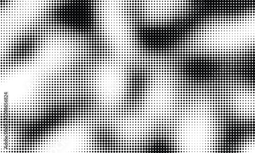 Black and white halftone dot pattern background texture with abstract waves and gradient