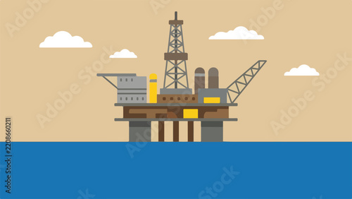 Offshore drilling concept massive flat solid ocean oil rig platform clean minimal flat vector illustration