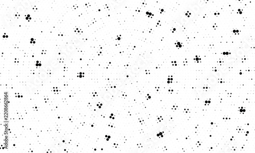 Abstract Monochromatic Halftone Texture Pattern Featuring Scattered Minimalist Black Dots on a Clean White Background Surface