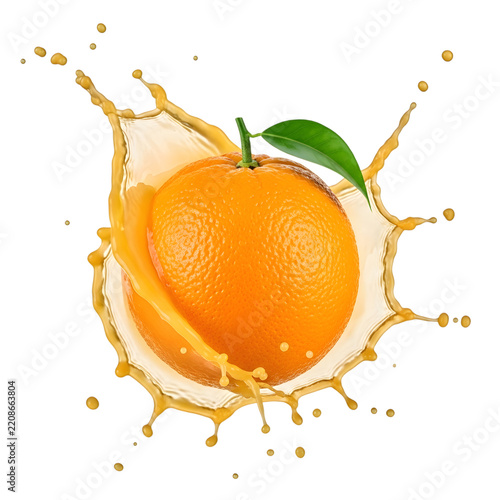Juicy orange bursting with fresh juice splash