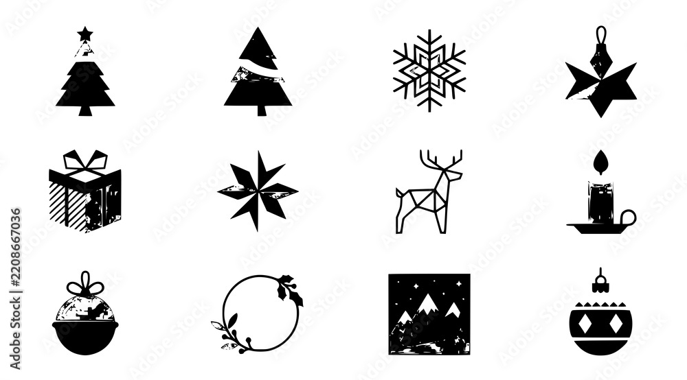 Fototapeta premium Modern Minimalist Geometric Christmas Decoration Vector Set