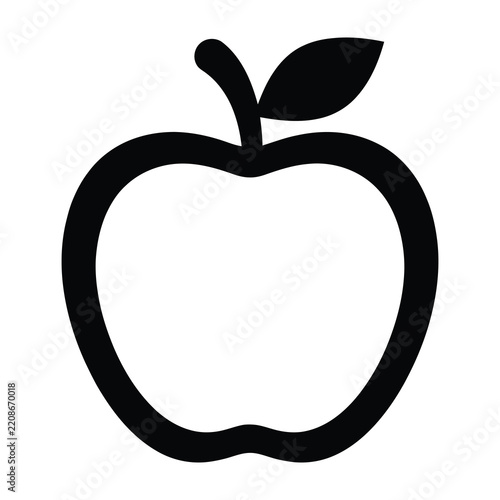 Minimalist Apple Fruit Icon Black Silhouette Shape Isolated on White Background