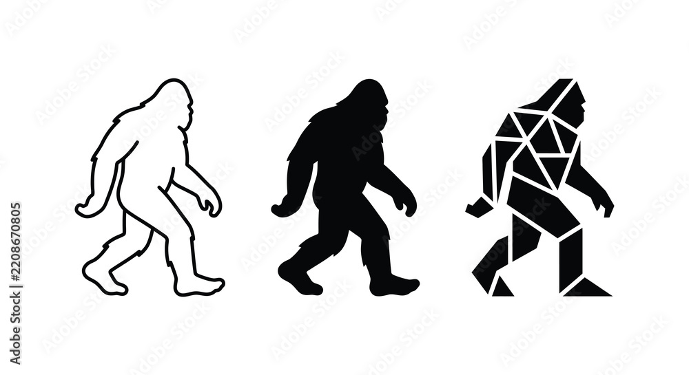 Obraz premium Three bigfoot silhouettes in varying styles against a white background