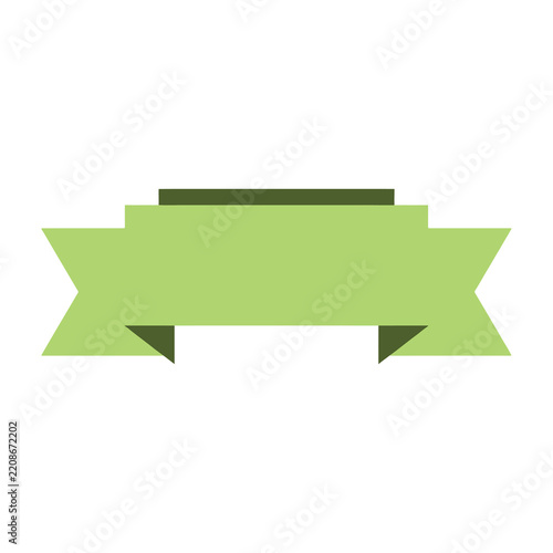Green ribbon banner with dark green accents on white background for labels