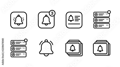 Bell notification icons for app, ui, alert, message, reminder, sound, warning
