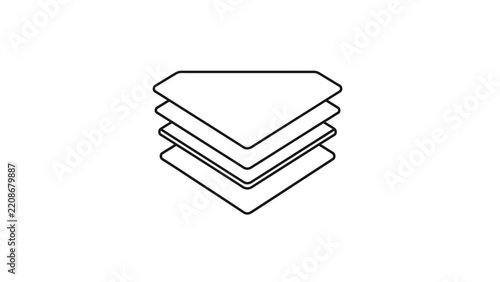 Stack of geometric shapes, layers, abstract concept, clean design, vector icon