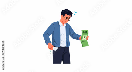 Frustrated Hispanic Father with Electricity Bill and Empty Pockets