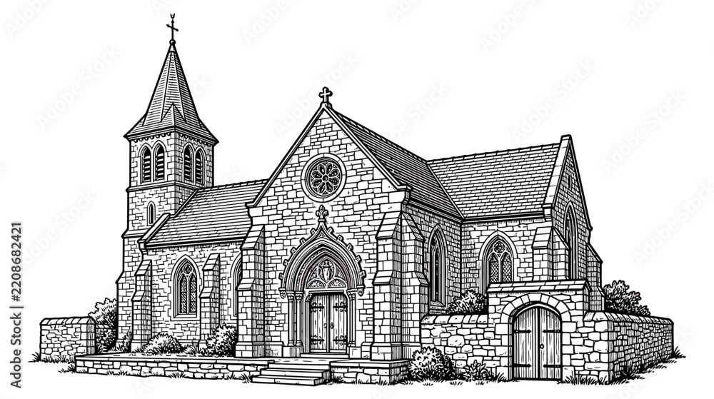 Obraz premium Vintage Church Building Stone Architecture Gothic Style
