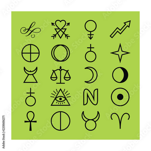 Set of Mystical Esoteric Symbols Featuring Astrology Alchemy and Occult Icons