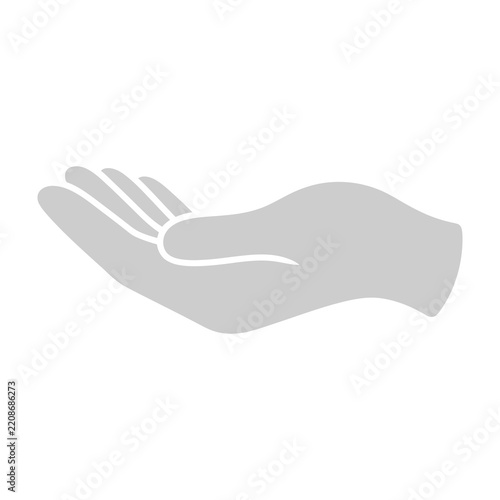 Gray hand palm up isolated on white background symbolizing help or giving