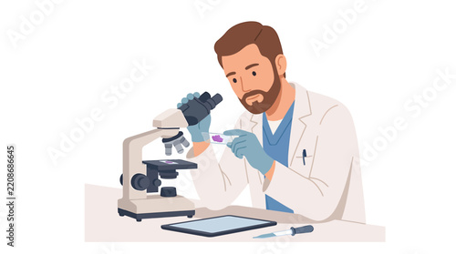 Male Pathologist Holding Glass Slide with Purple Stain
