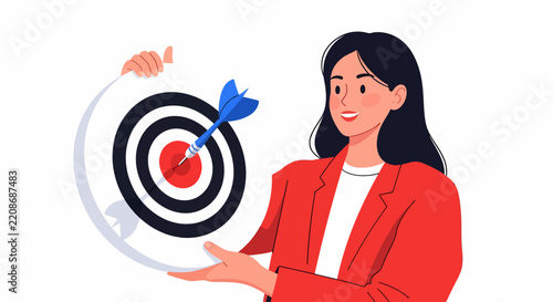 Cheerful Hispanic Growth Hacker Hitting Bullseye on Dartboard